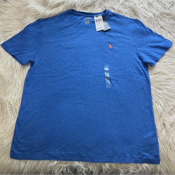 Polo Ralph Lauren T-Shirt Size L Blue Short Sleeve Orange Pony Cotton NWT $45 - Picture 1 of 8